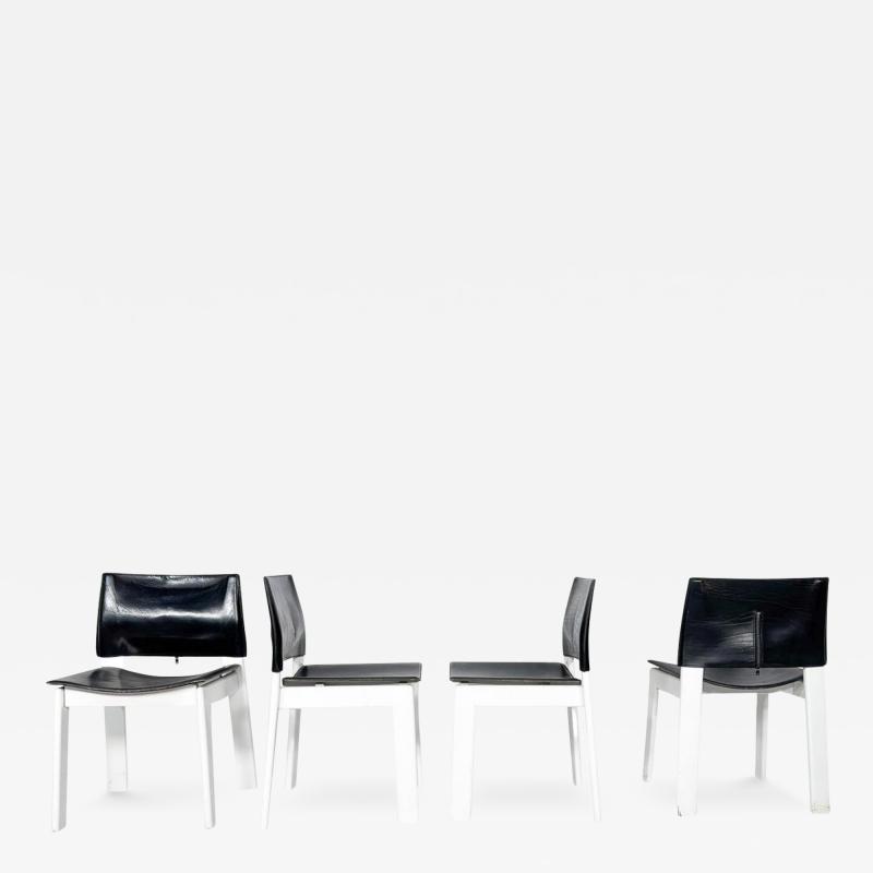 Mid Century Modern Set of 4 Armchairs Wood and Leather Italy 1970s