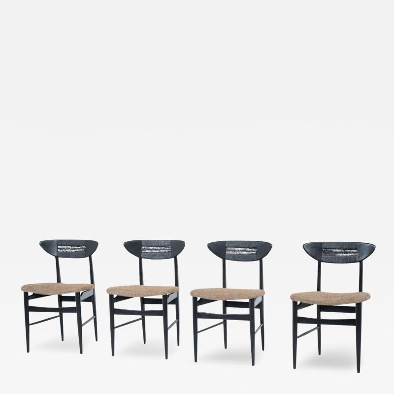 Mid Century Modern Set of 4 Chairs by Hans Wegner Black Wood and Rope Denmark