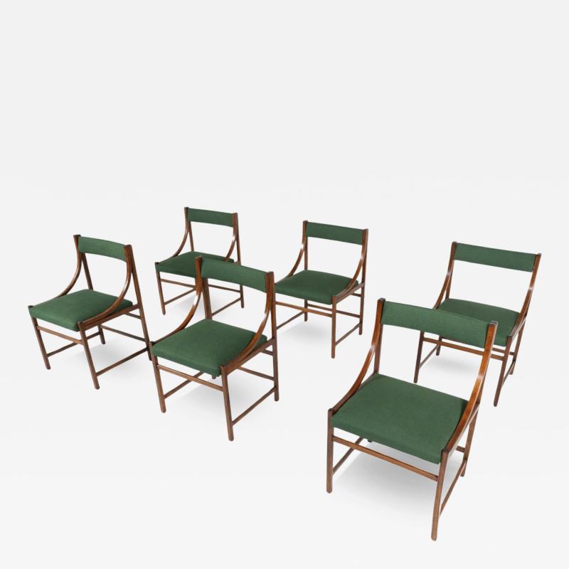 Mid Century Modern Set of 6 Armchairs Wood and Fabric Italy 1960s