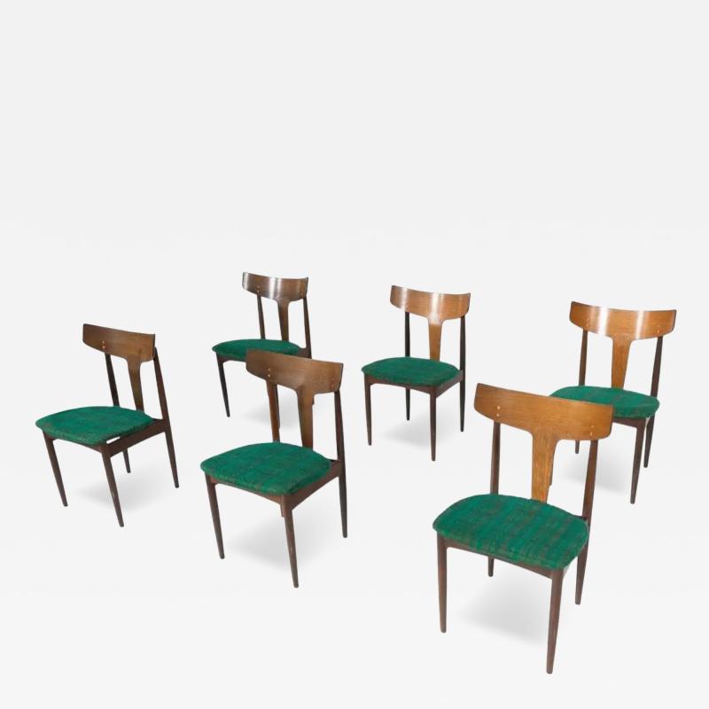 Mid Century Modern Set of 6 Chairs Wood and Fabric Italy Original Upholstery