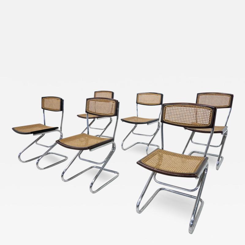 Mid Century Modern Set of 6 Italian Cane Chairs 1960s