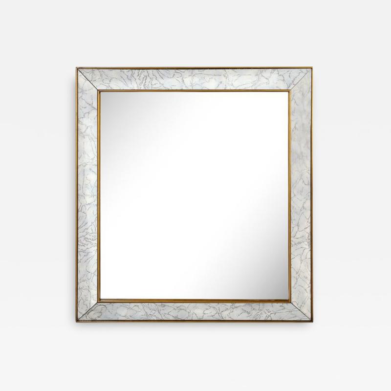 Mid Century Modern Shadowbox Mirror with Gilt Detailing Gold Marbled Borders