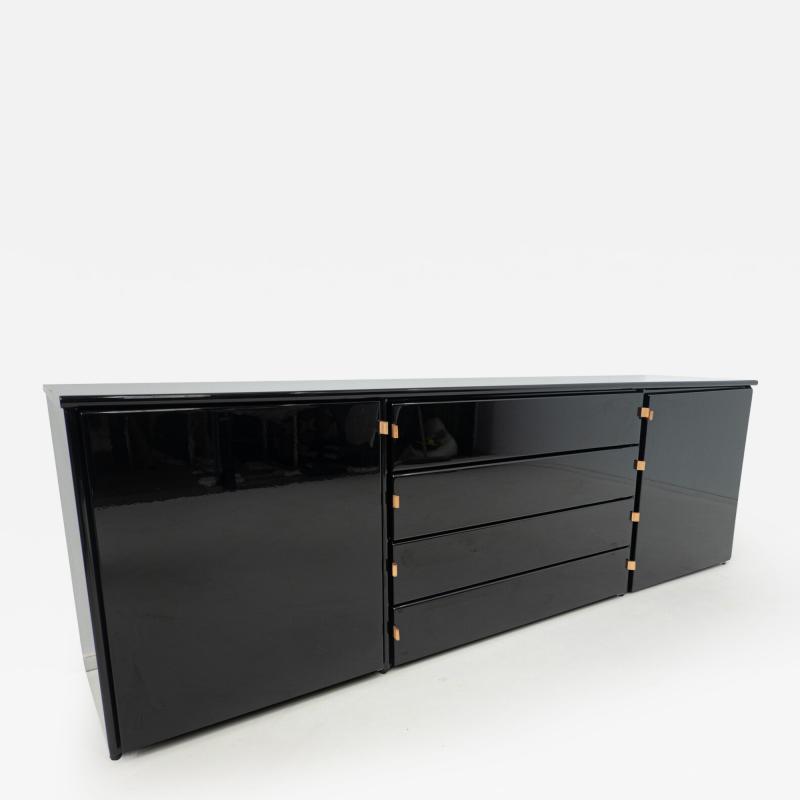 Mid Century Modern Sideboard in Black with Leather Handles