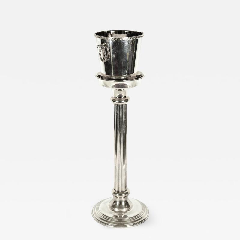 Mid Century Modern Silver Plate Ice Bucket Wine Cooler on Stand