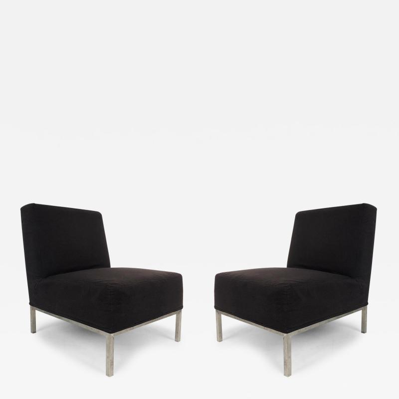 Mid Century Modern Slipper Chairs on Stainless Steel Frames Pair