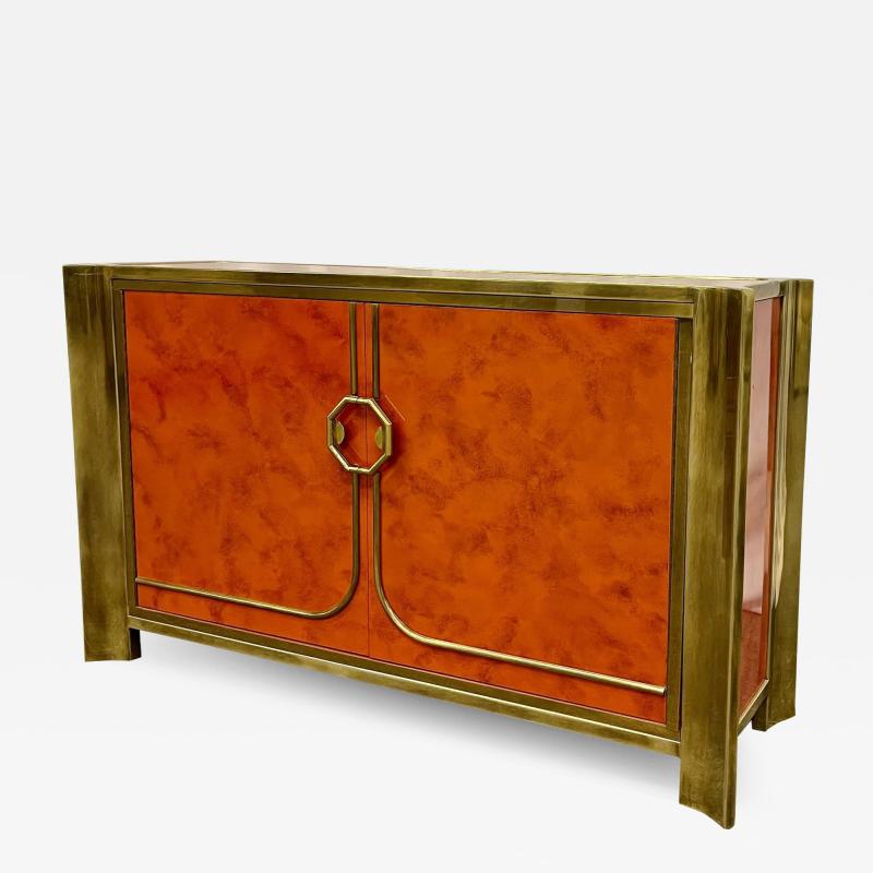 Mid Century Modern Small Cabinet by Mastercraft Lacquer Brass American 1980s