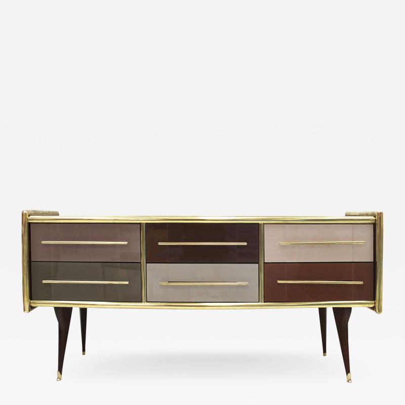 Mid Century Modern Solid Wood and Colored Glass Italian Sideboard