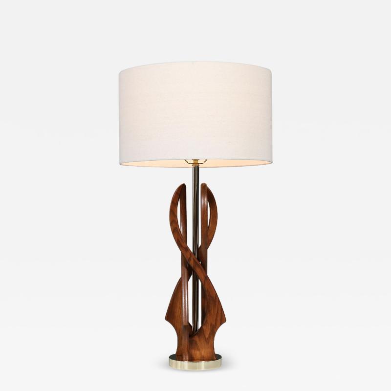 Mid Century Modern Spiral Sculpted Wood Table Lamp