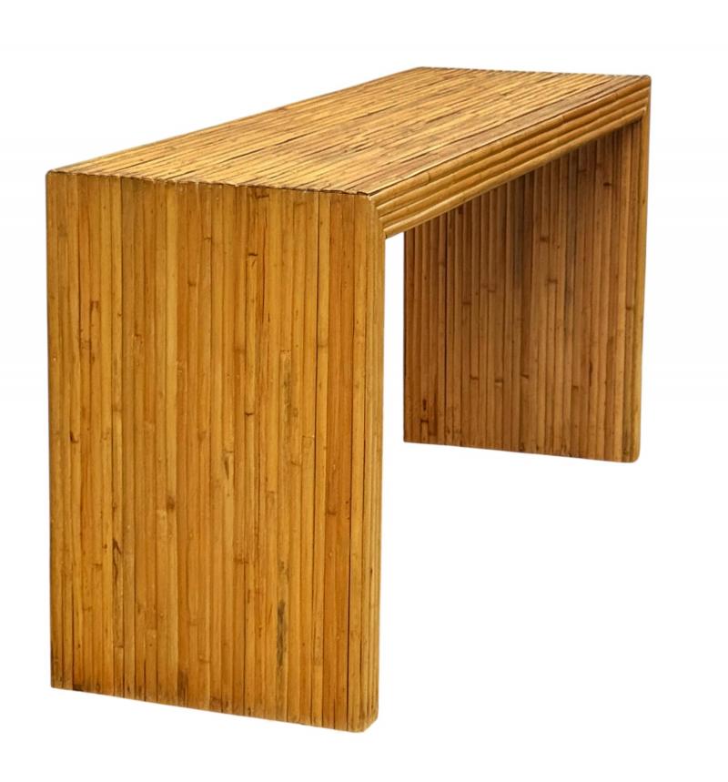 Mid Century Modern Split Reed Bamboo Parsons Console Table, Sofa Table ...
