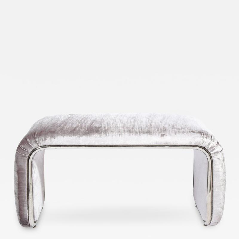 Mid Century Modern Streamlined Waterfall Bench in Chrome Smoked Velvet
