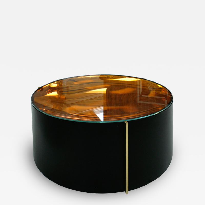 Mid Century Modern Style Colored Glass Metal and Brass Italian Coffee Table