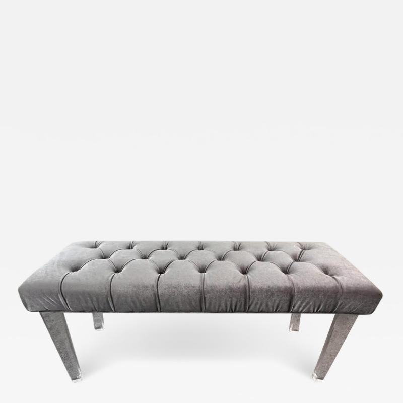 Mid Century Modern Style Grey Velvet Tufted Upholstery Lucite Legs Bunch
