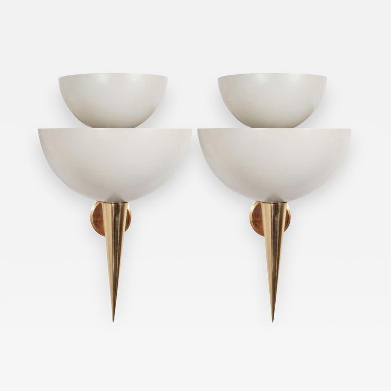 Mid Century Modern Style Ivory Powder Coated Metal and Brass Sconces Italy