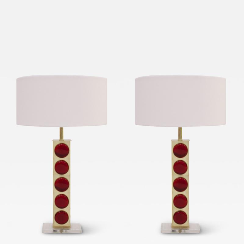 Mid Century Modern Style Murano Glass Pair of Italian Table Lamps