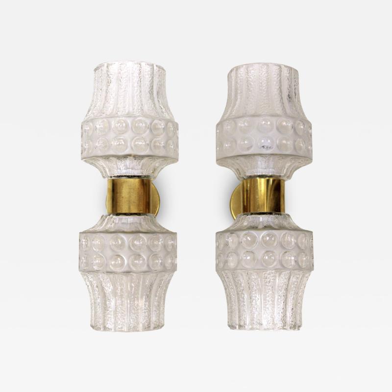 Mid Century Modern Style Murano Glass and Brass Pair of Italian Sconces