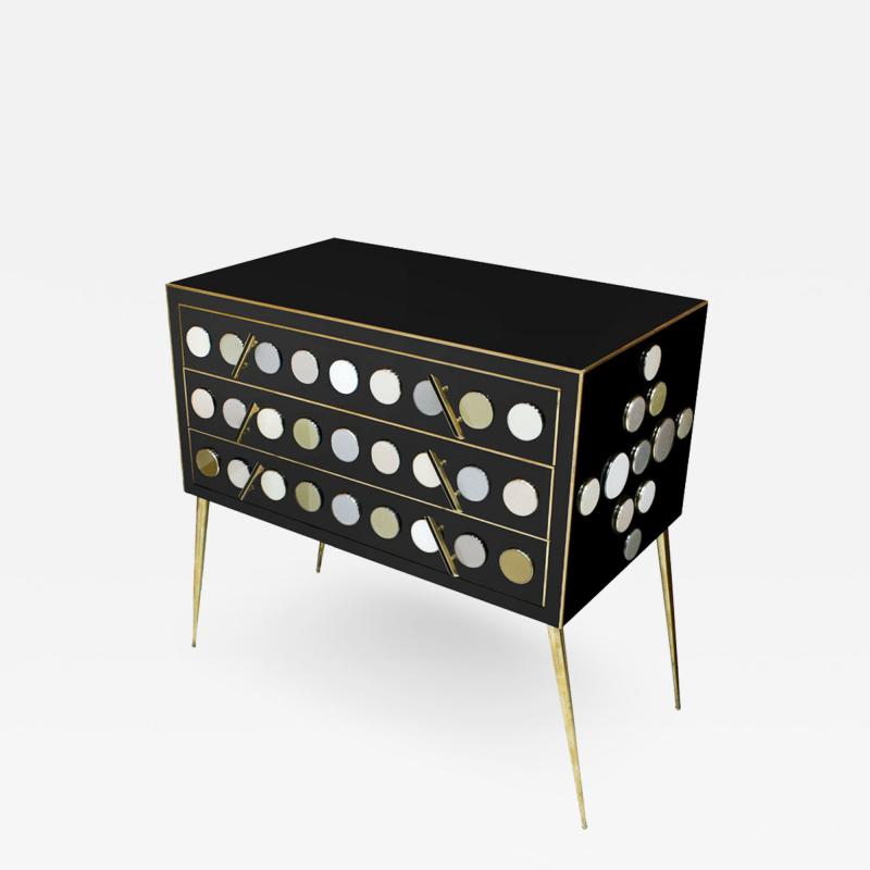 Mid Century Modern Style Solid Wood Murano Glass and Brass Italian Commode