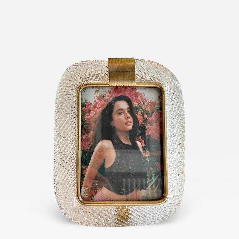 Mid Century Modern Style Transparent Torchon Murano Glass Picture Frame