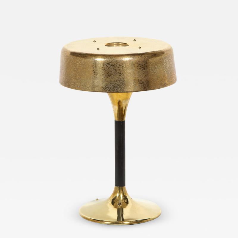 Mid Century Modern Textured Brass Black Enamel Hourglass Form Table Lamp