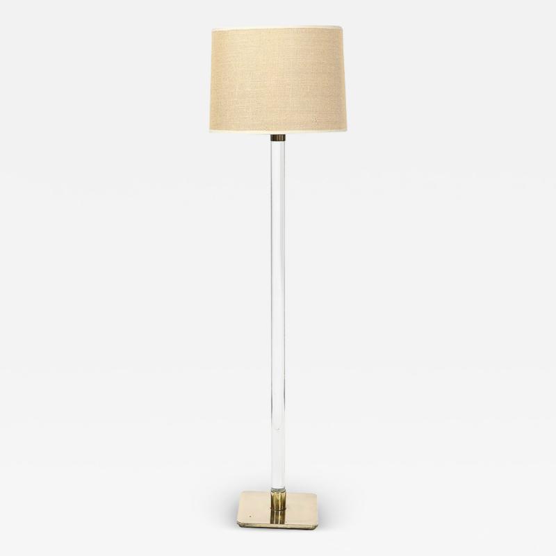 Mid Century Modern Translucent Lucite Polished Brass Floor Lamp signed Hansen