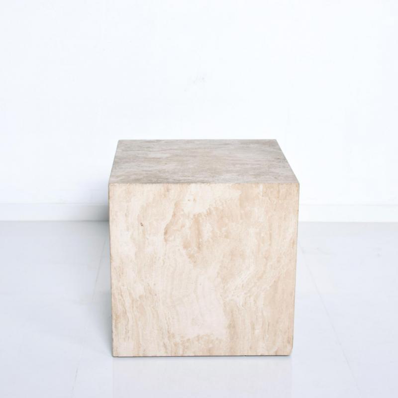 Mid Century Modern Travertine Cube Side Table