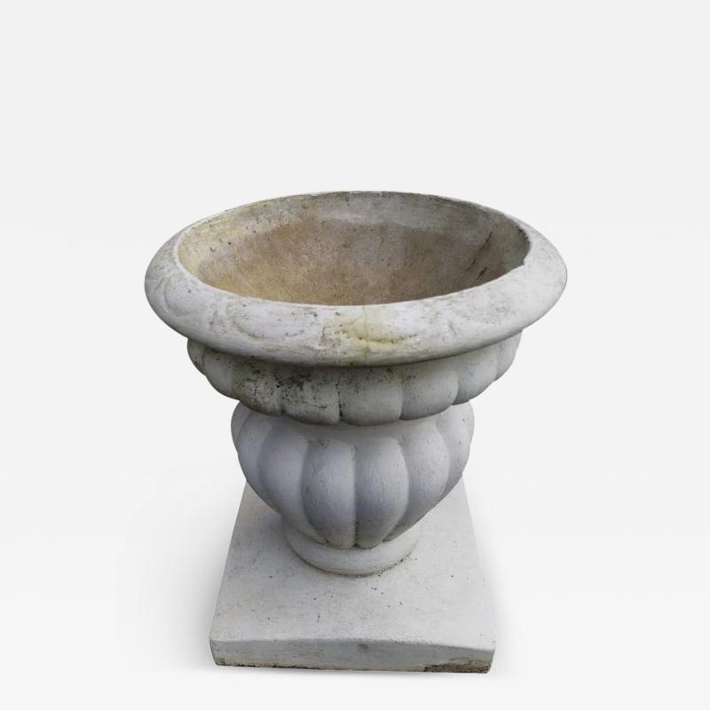 Mid Century Modern Two Piece French Concrete Bulbous Fluted Planter on Stand