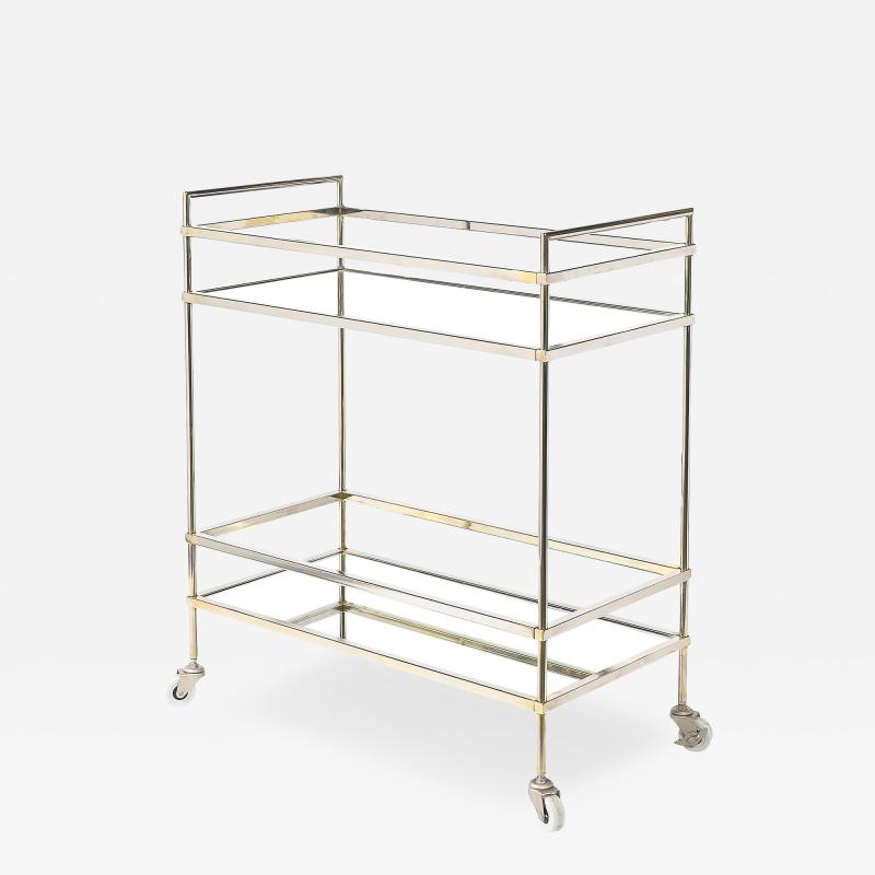 Mid Century Modern Two Tier Bar Cart in Antiqued Nickel Finish
