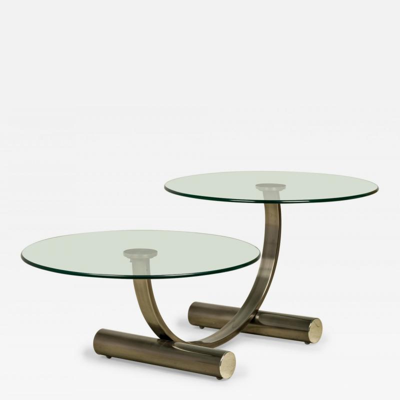 Mid Century Modern Two Tier Circular Glass Silver Metal Frame Coffee Table