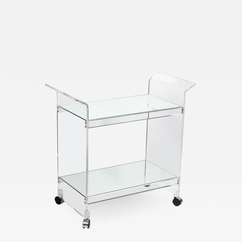 Mid Century Modern Two Tier Translucent Lucite Bar Cart on Chrome Castors