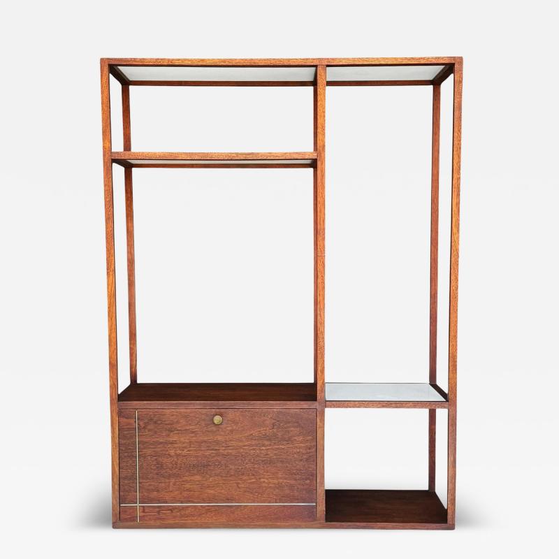 Mid Century Modern Wall Unit or Shelving Unit in Walnut with Milk Glass Shelves