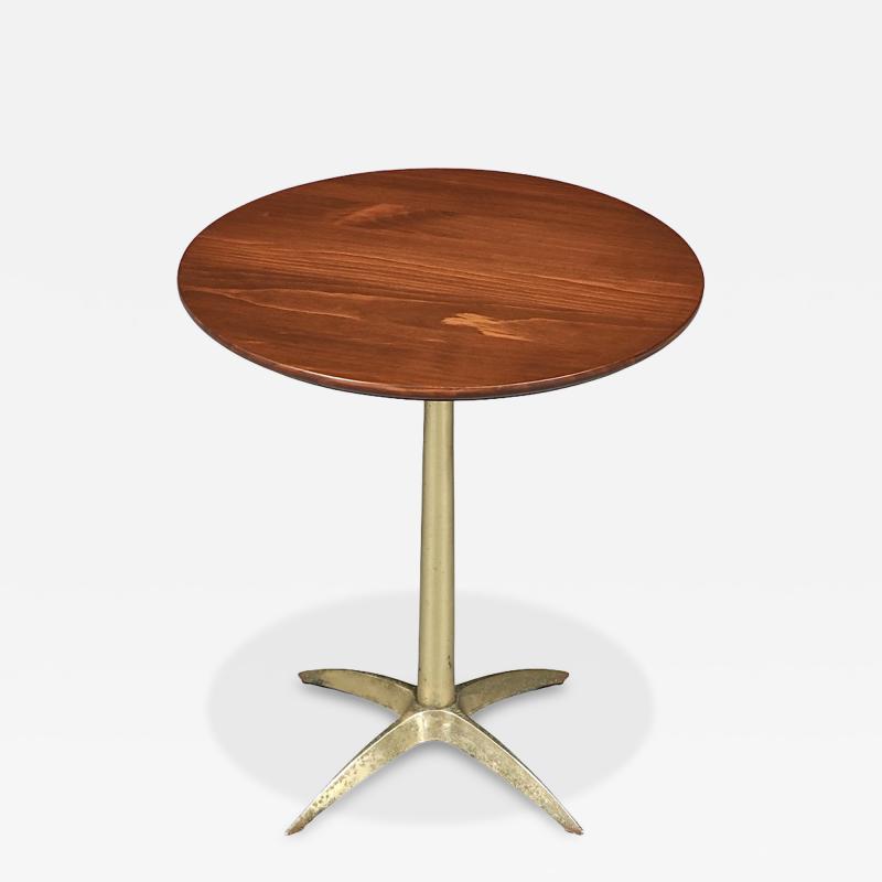 Mid Century Modern Walnut Brass Starburst Pedestal Side Table