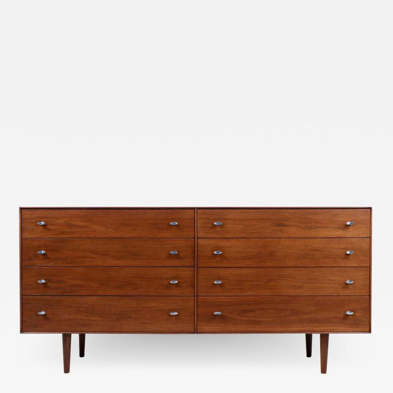 Mid Century Modern Walnut Dresser with Chrome Pulls by R Way Furniture