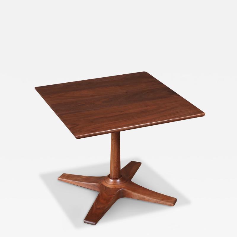 Mid Century Modern Walnut Pedestal Side Table w Star Base