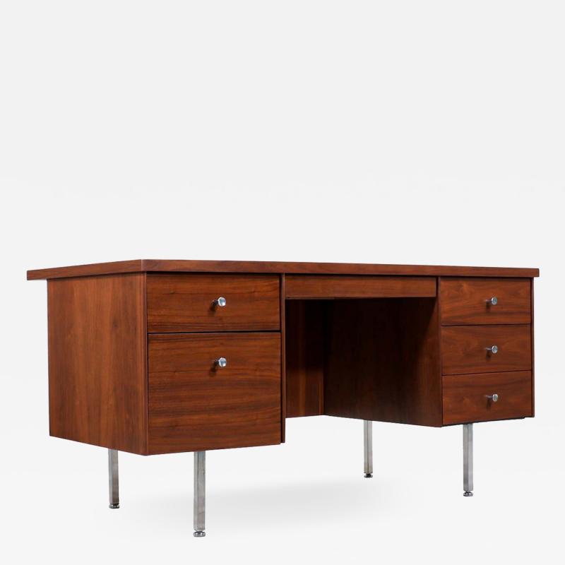 Mid Century Modern Walnut Steel Executive Desk