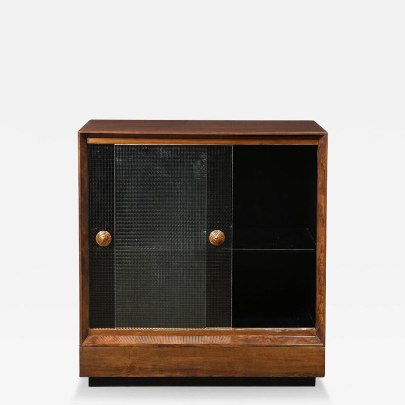 Mid Century Modern Walnut Textured Glass Dry Bar Cabinet by Gilbert Rohde