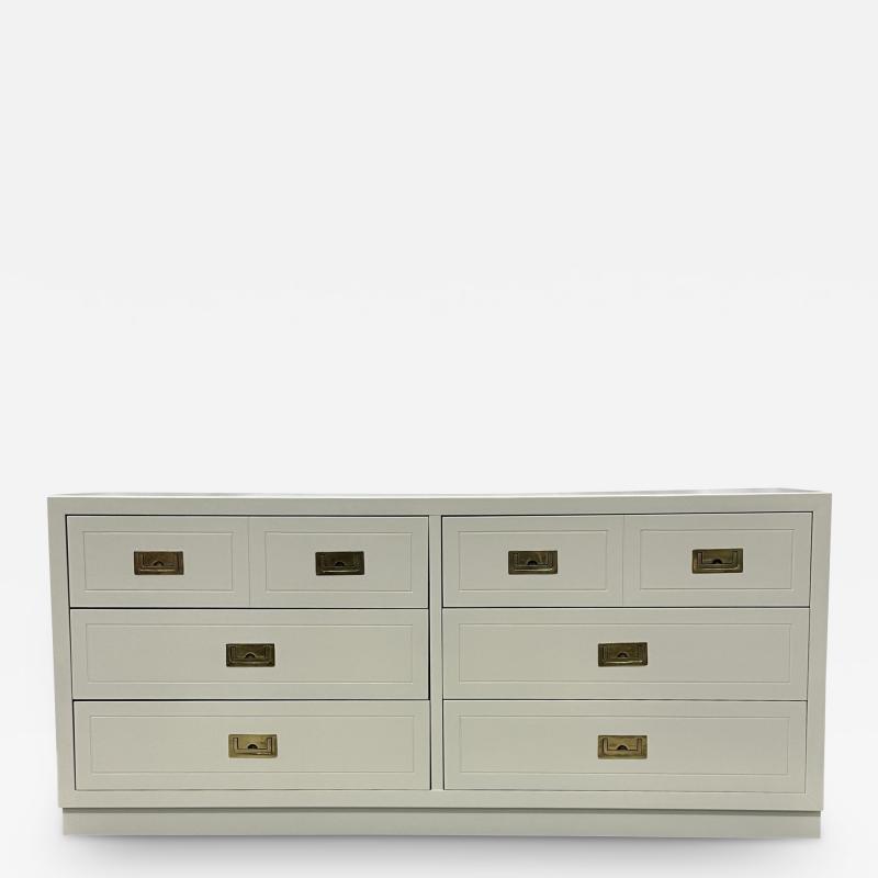 Mid Century Modern White Campaign Dresser Chest of Drawers America Brass