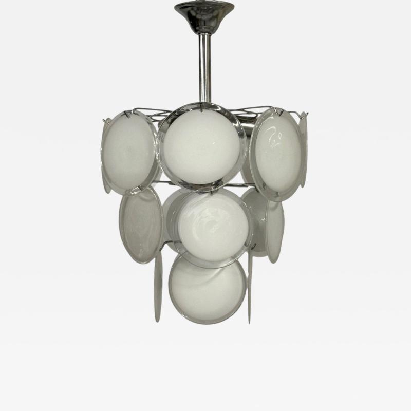 Mid Century Modern White Pendant Light Murano Glass Chrome 1960s