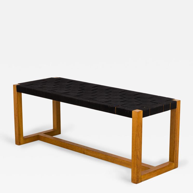 Mid Century Modern Woven Black Webbing and Bleached Walnut Rectangular Bench