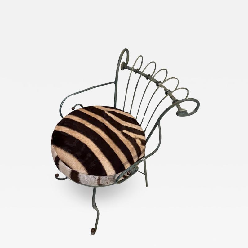 Mid Century Modern Wrought Iron Leather Vanity Stool
