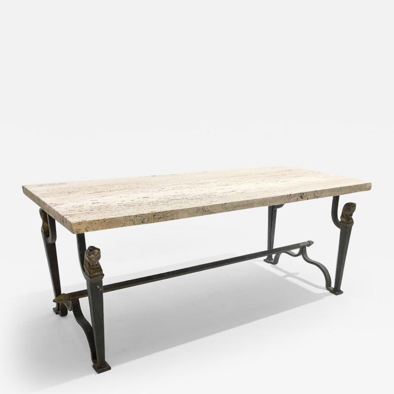 Mid Century Modern Wrought Iron Travertine Coffee Table