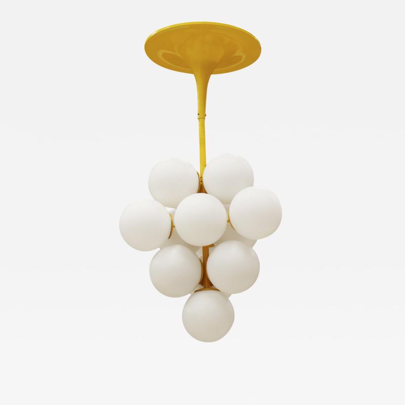 Mid Century Modern Yellow Cluster with White Opaline Italian Suspension Lamp