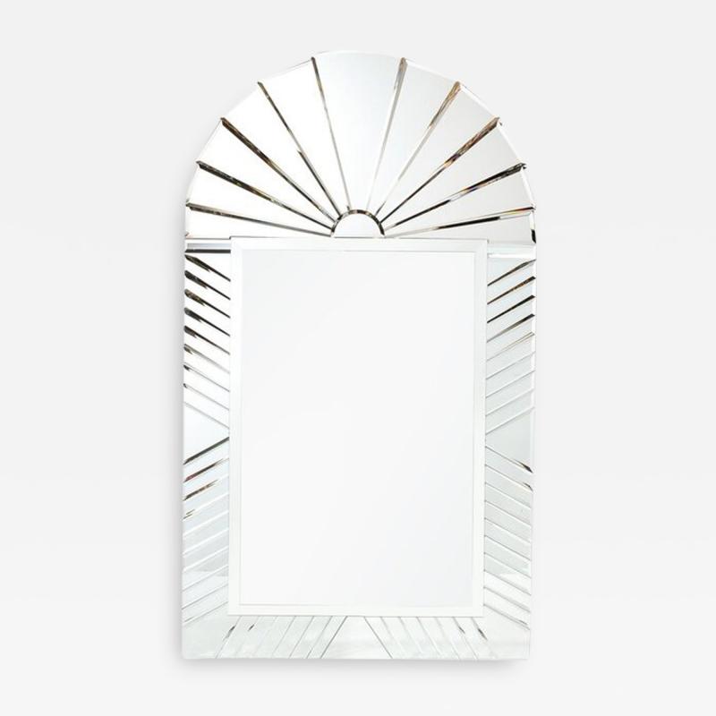 Mid Century Modernist Arch Form Beveled Directionally Tessellate Panel Mirror