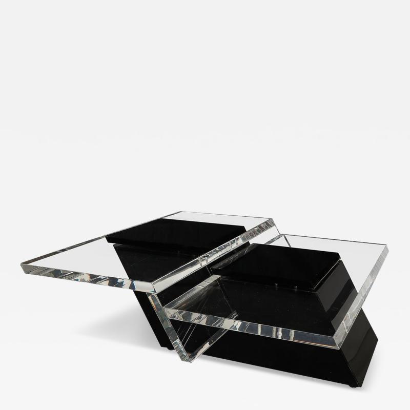 Mid Century Modernist Black Clear Lucite Two Level Rectilinear Cocktail Table