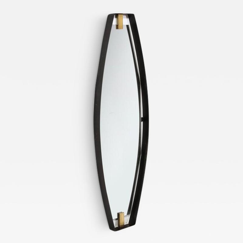 Mid Century Modernist Black Enameled Bronze Frame Brushed Brass Mirror