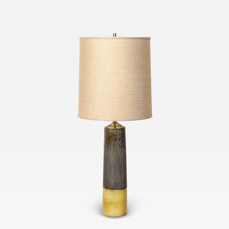 Mid Century Modernist Ceramic Table Lamp W Smoked Gold Glaze Umber Detailing