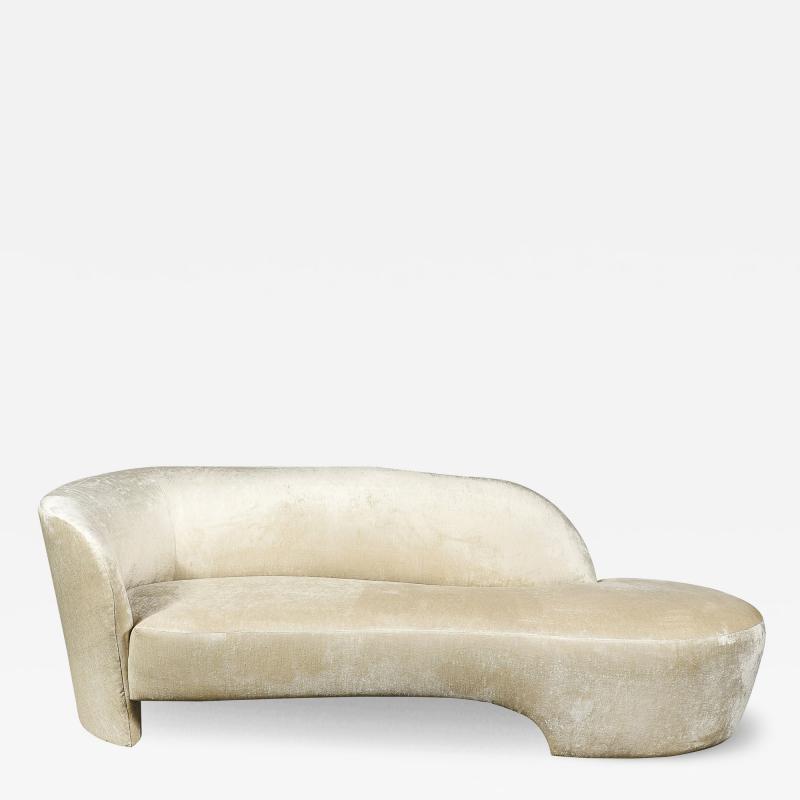Mid Century Modernist Curved Sofa in Oyster Velvet Upholstery