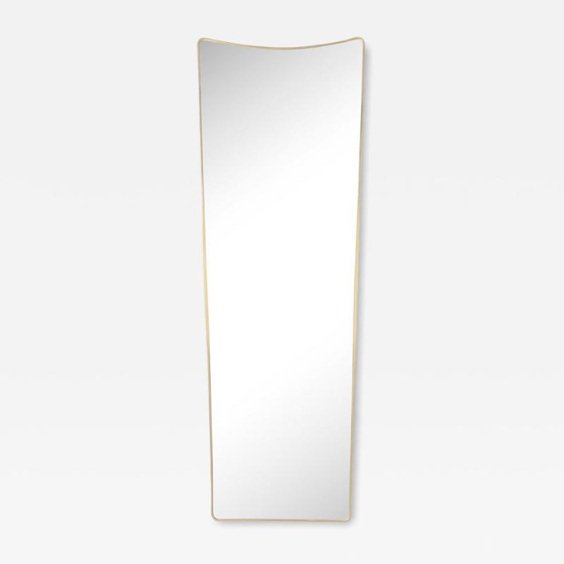 Mid Century Modernist Elongated Brass Wrapped Mirror with Curved Top Detailing