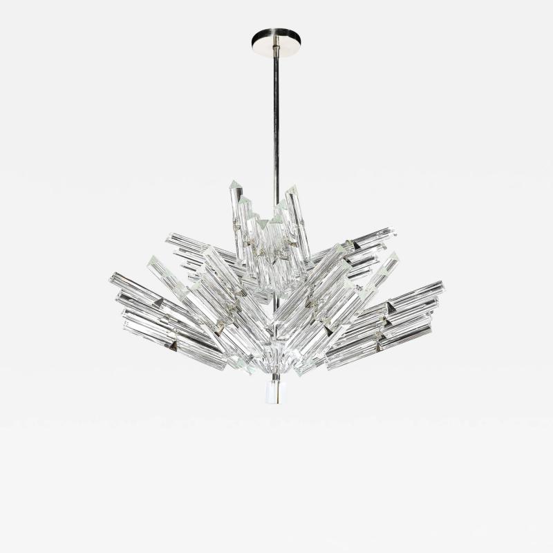 Mid Century Modernist Hand Blown Murano Glass Stepped Triedre Chandelier