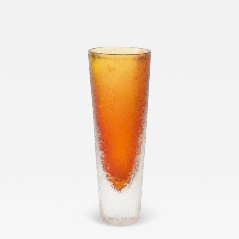 Mid Century Modernist Hand Blown Murano Glass Vase in Apricot W Mottled Texture