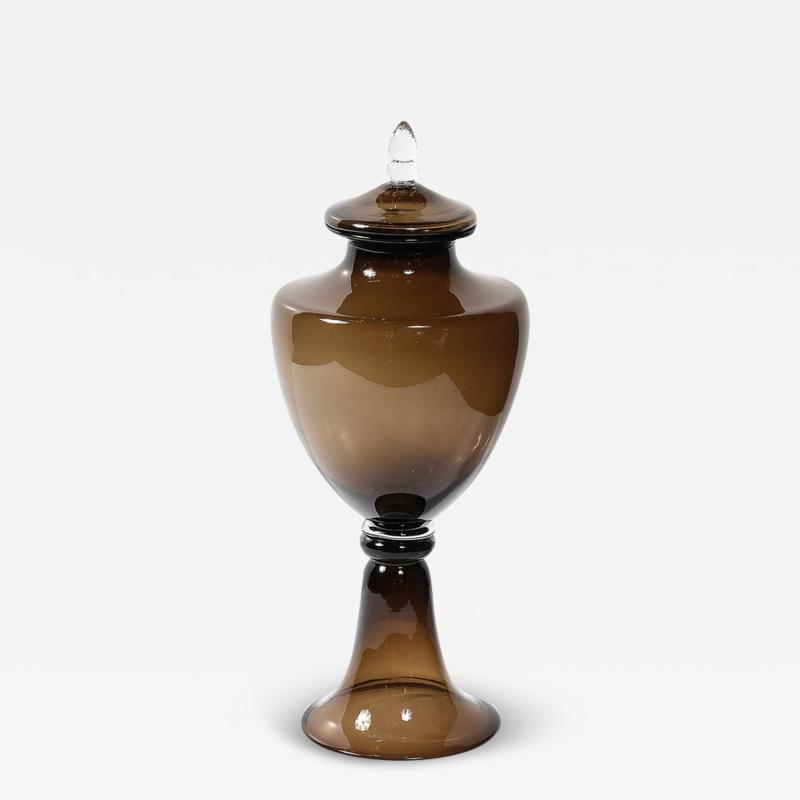 Mid Century Modernist Hand Blown Smoked Murano Glass Urn Centerpiece