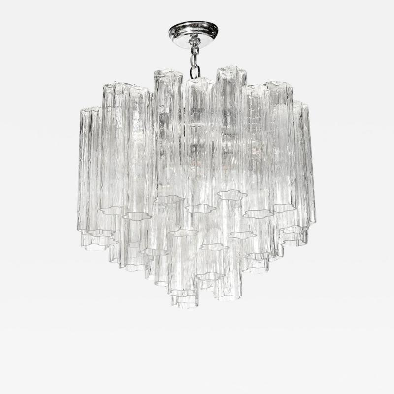 Mid Century Modernist Hand Blown Transparent Murano Glass Tronchi Chandelier
